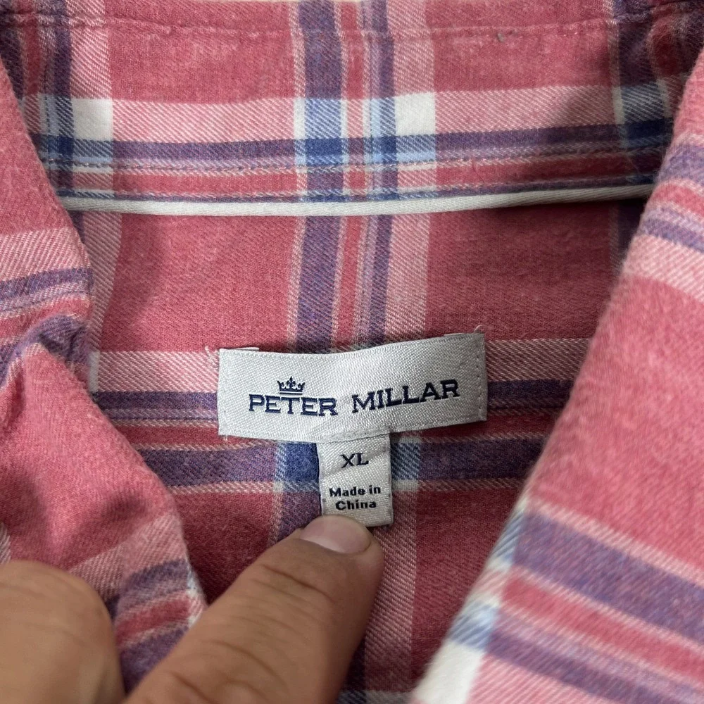 Peter Millar‎ Shirt Mens XL Red Blue Plaid Button Down Cotton Casual Long Sleeve
